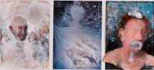 Auflösung, 2011, Acryl / Papier / Collage, Foto,Triptychon inkl. Rahmen 132 x 82,5 cm, Einzelblätter 42 x 30 cm