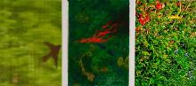 Fliegen, 2011, Fotos, Acryl / Papier, Triptychon inkl. Rahmen 132 x 82,5 cm, Einzelblätter 42 x 30 cm