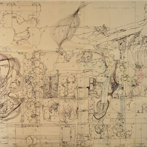 Die Eroberung Jerusalems, 1971, Mischtechnik und Pastellauf Papier, händisch übermalt, 168 x 277 cm