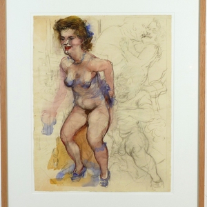 ohne Titel (erotische Szene), ca. 1939, Aquarell über Kohle auf Papier, 62,5 x 48,8 cm